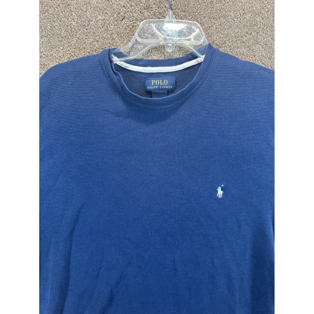 Polo Ralph Lauren Mens Navy Blue Waffle‎ Knit Thermal Long Sleeve Shirt Size L